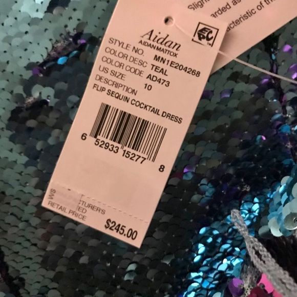 NWT $245 AIDAN MATTOX | Flip Sequin | Dress in Teal (Turquoise) - Picture 12 of 14